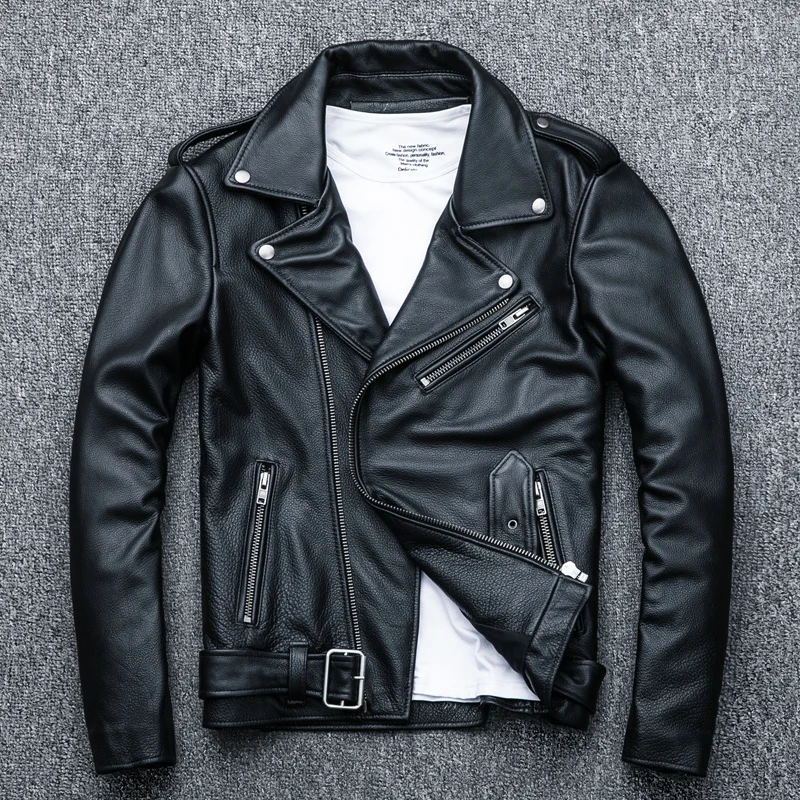 

Free Shipping,Popular!Brand new genuine jacket.mens biker cowhide coat.slim plus size leather clothing.quality.cheap