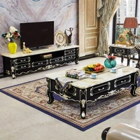 european marble tea table tv cabinet combination american luxury solid wood carved flower tea table living room ebony furniture
