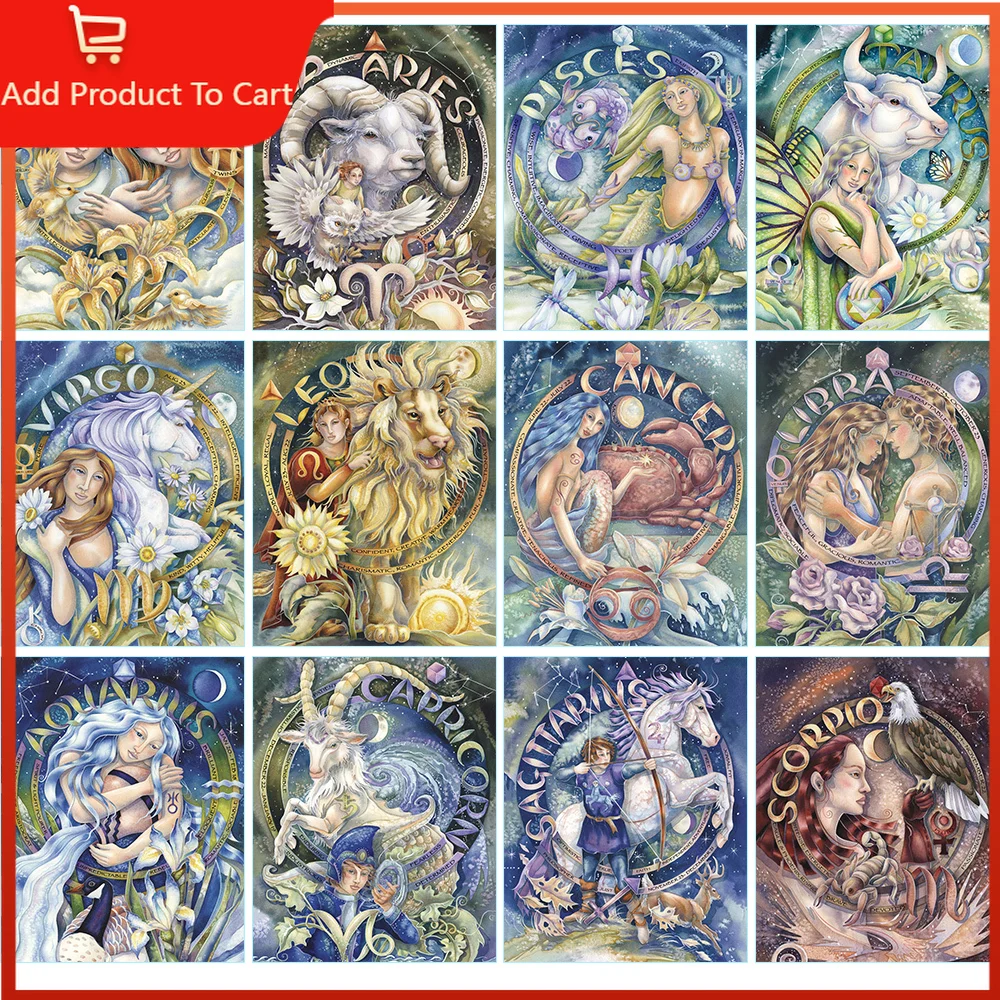 

Zodiac DIY Painting By Numbers Twelve Constellations Kit Oil Picture By Numbers Set Wall Art Canvas Painting Decor Unique Gift