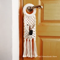 hand woven wall hanging tapestry doorknob pendant mobile phone key wallet storage bag cotton rope hanging pocket decoration
