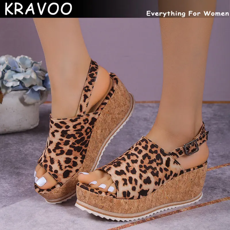 

KRAVOO Women Shoes High Heel Thick Increase Sandals Women's Peep Toe Ladies Slippers Outdoor Sandal Women 2023 New Shoes Summer