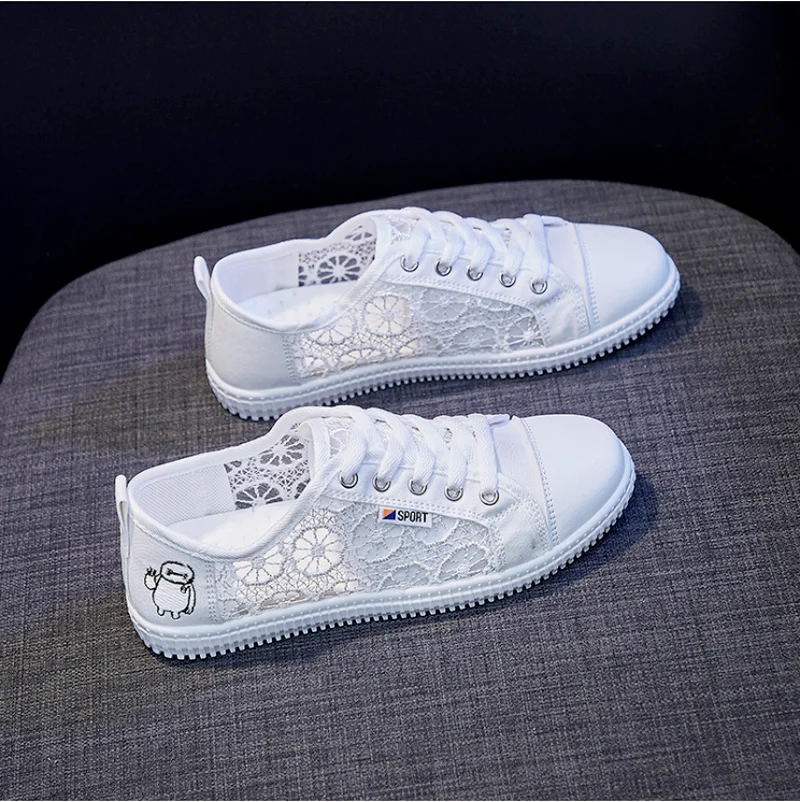 

Lace breathable white shoes female summer students mesh canvas shoes flat shoes shoes for women