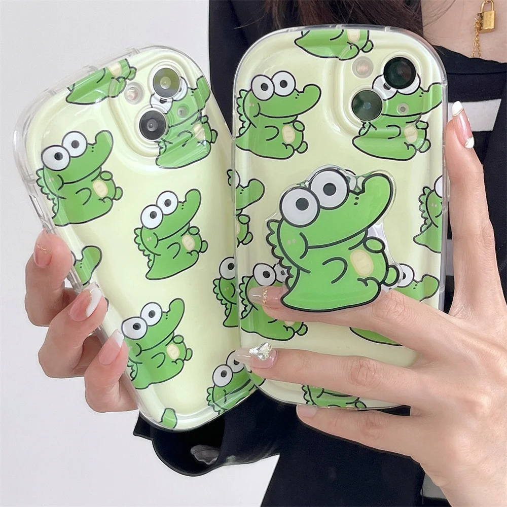 

Милый мультяшный маленький крокодиловый Чехол для Телефона IPhone 11 12 13 14 Pro Max Kawaii Защитный Мягкий силиконовый чехол с подставкой