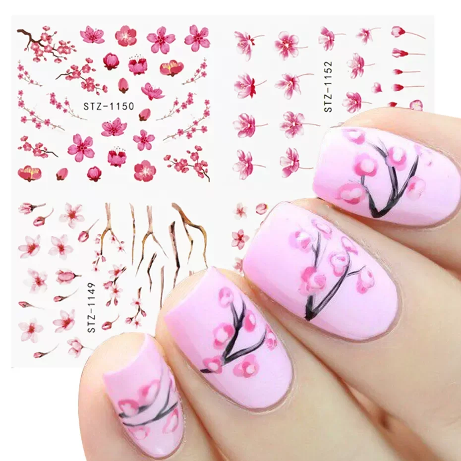 

NEW2023 Watercolor Spring Sakura Flower Water Stickers Decals Leaf Abstract Face Slider Spring Summer Nail Art Decoration GLI01-