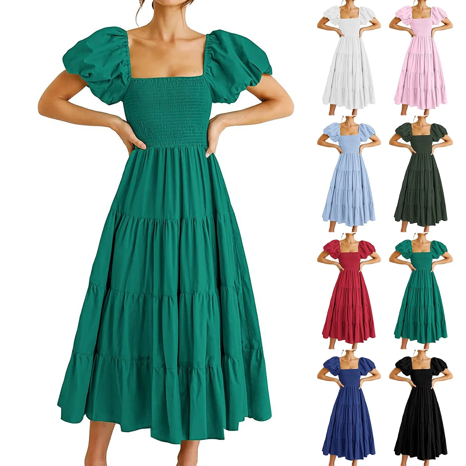 

Плиссированное Платье-Свитер с коротким рукавом, квадратным вырезом и открытой спиной