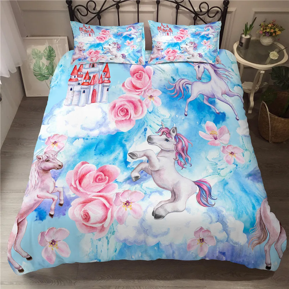 

Magic Colourful Unicorn 3D Duvet Cover Bedding Set Comforter Linen Pillowcases Gift Home Decor Single Double Twin King Queen