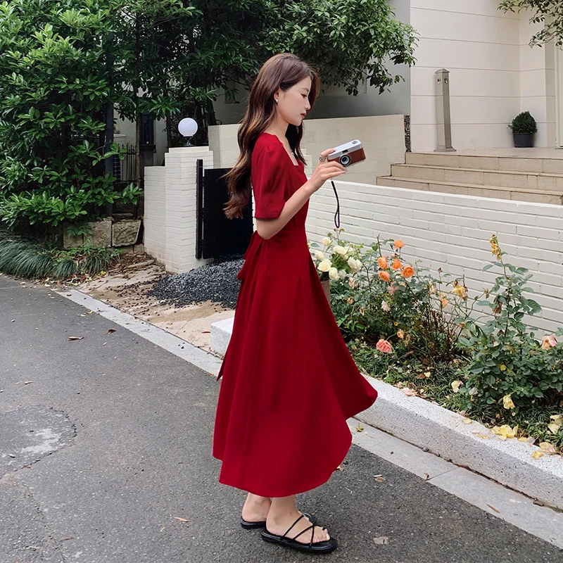 Красное женское летнее платье новинка 2024 деловое высокого качества с облегающей