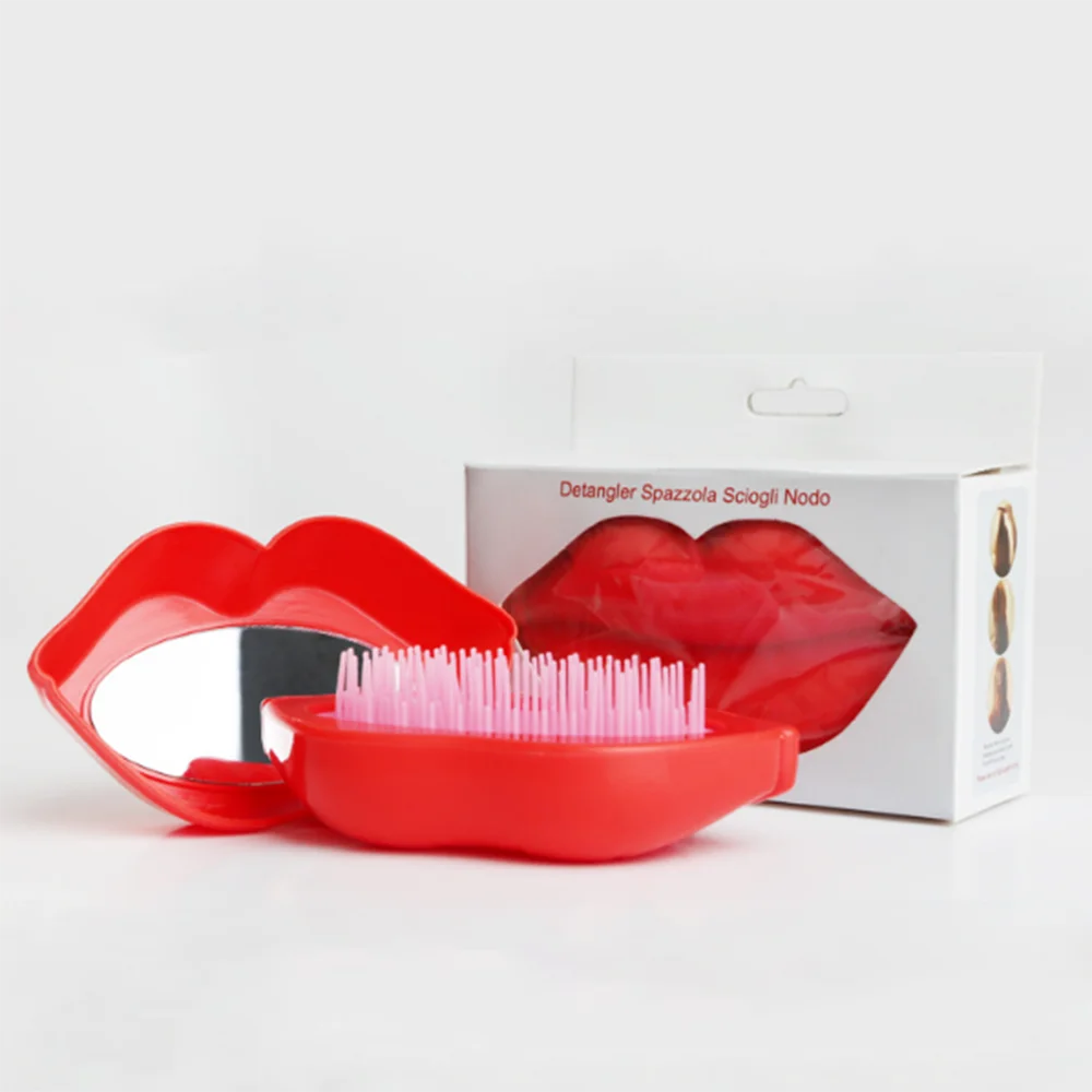 

Fashion Lip Comb Poatable with Mirror Haircare Massage Detangler Brush Hair Styling Tool Travel Cosmetic Set Portable