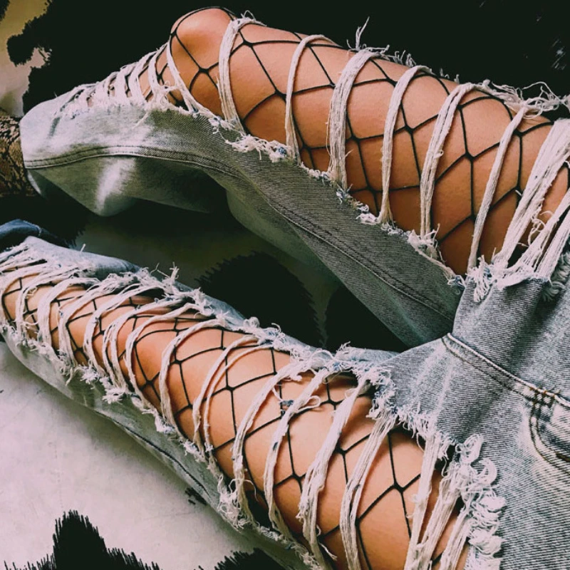 

Женские чулки, леггинсы с рисунком рыбы, сетчатые нейлоновые эластичные чулки до бедра