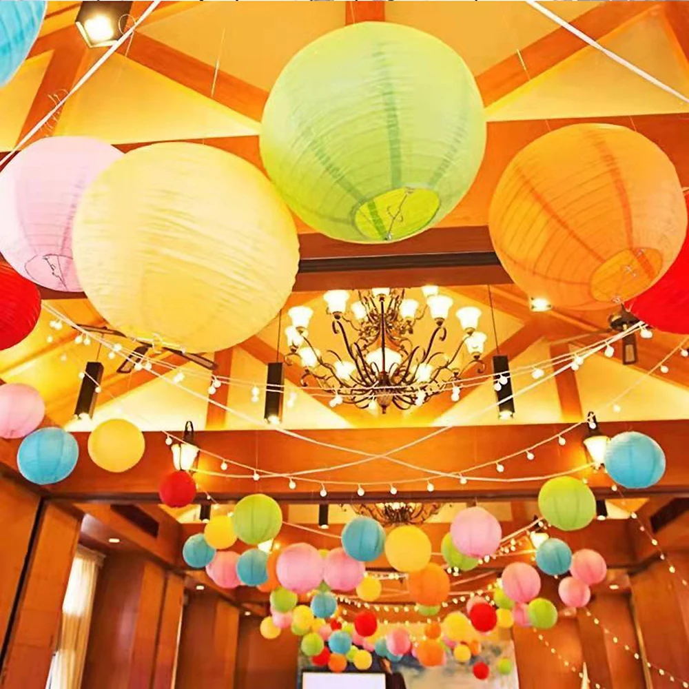 Купи 2pcs Multicolor Chinese Round Paper Lanterns ball for Wedding Birthday Party Decor Hanging Lantern Lampion Baby Shower Supplies за 144 рублей в магазине AliExpress