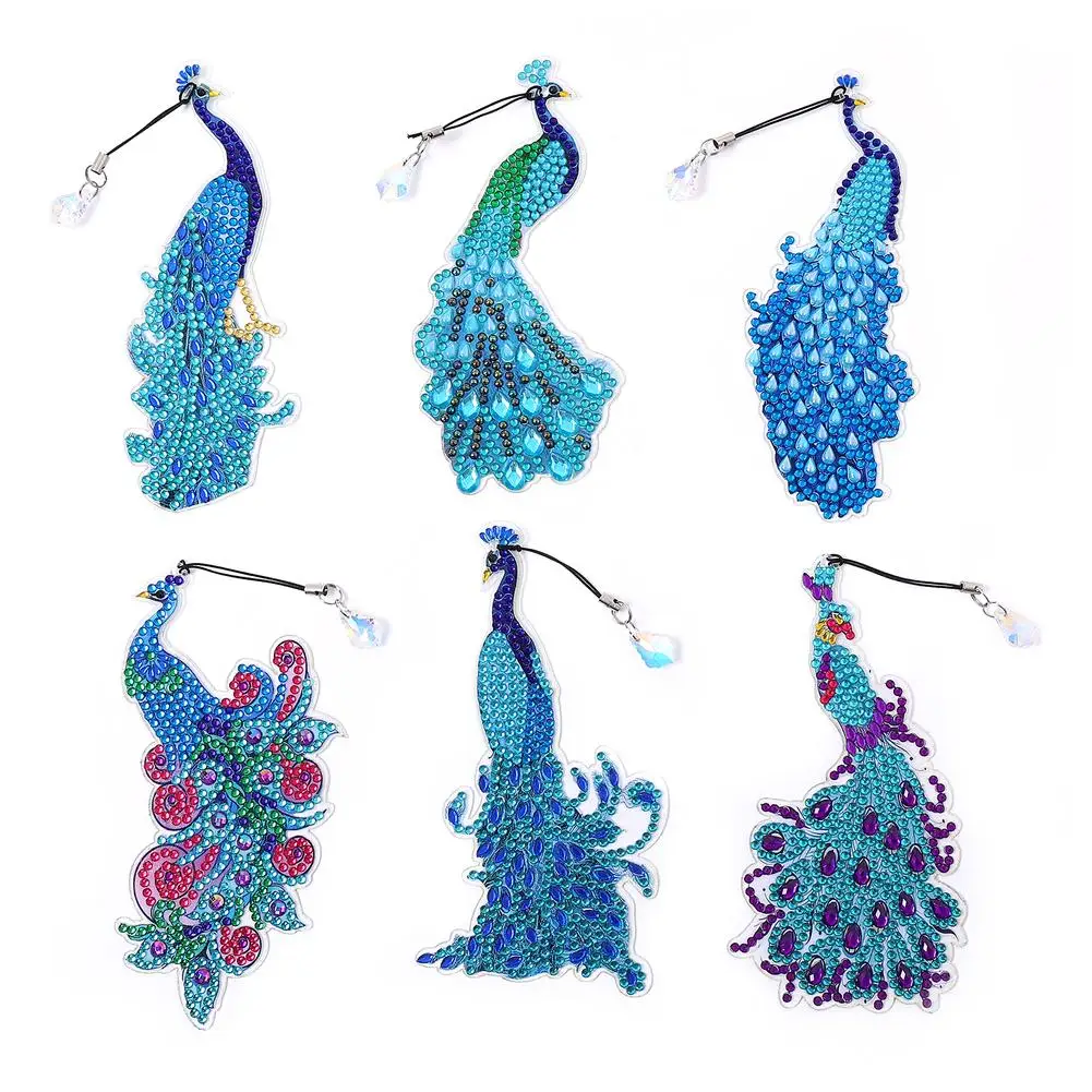 

6pcs DIY Diamond Painting Bookmark Peacock Bookmark Rhinestone Embroidery Mosaic Book Mark Art Craft Cross Stitch Handmade Gift