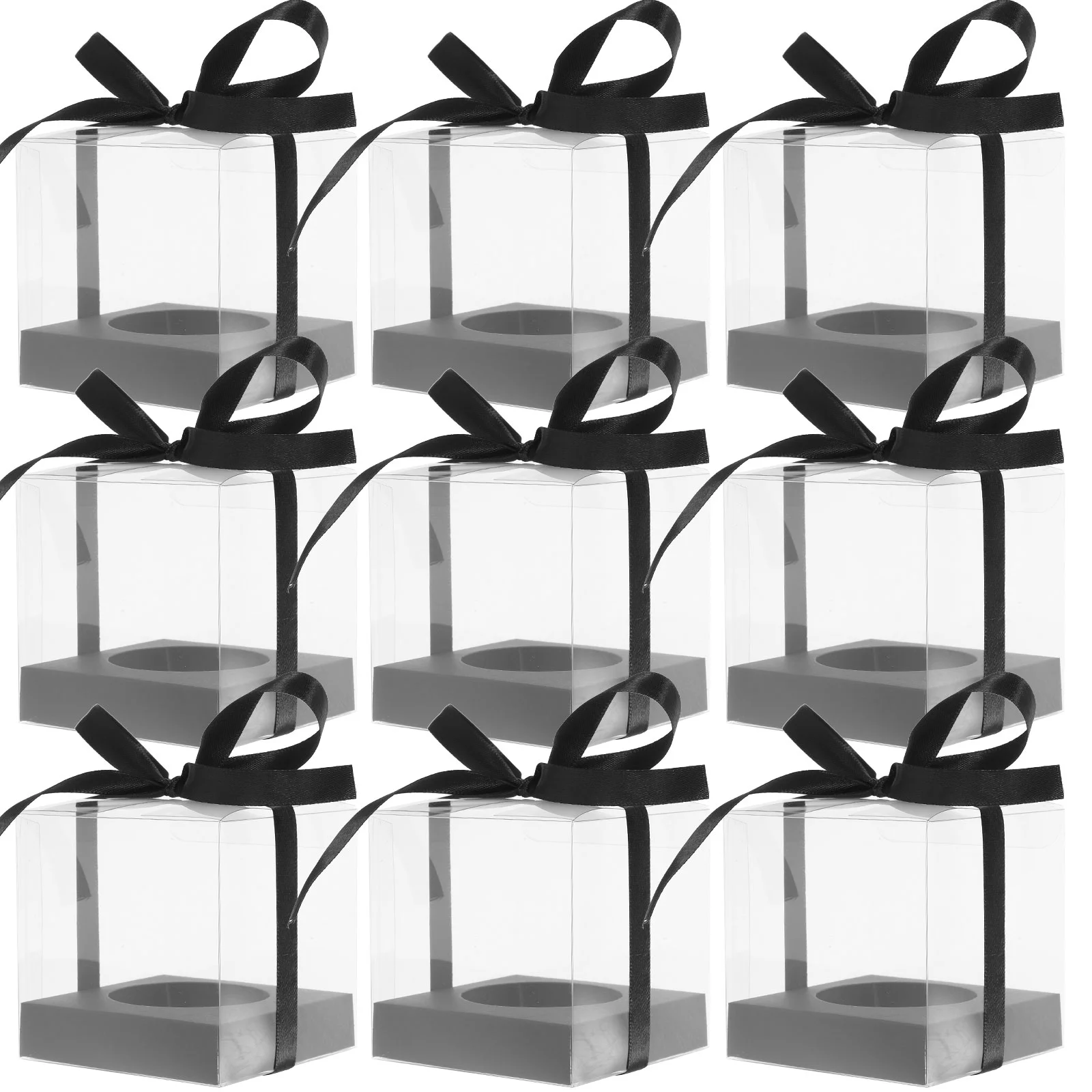 

Clear Mousse Cake Boxes Mousse Packing Case With Ribbon Decoration PET Mousse Cake Box Paper Cup Dessert Box Ribbon