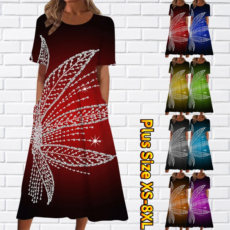 

Новое Элегантное платье до колен с карманами, дизайнерское облегающее платье с принтом, модное платье с коротким рукавом, модное свободное облегающее платье-юбка