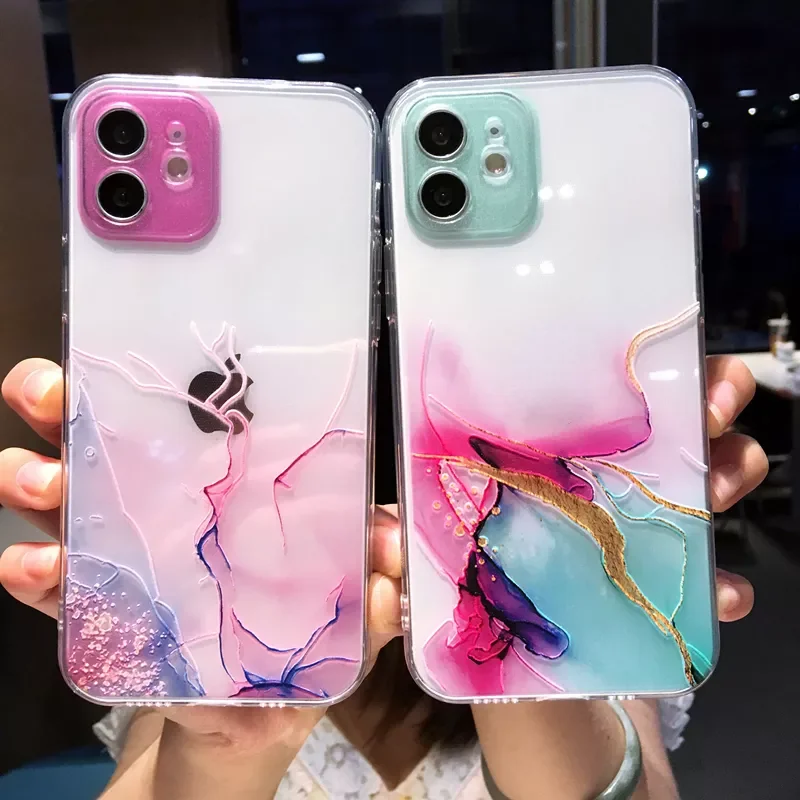 

2022 For iPhone 14 Pro Max 13 12 Mini 11 X XR XS 7 8 Plus Colorful Marble Clear Soft Shockproof Cover Painting Phone Case