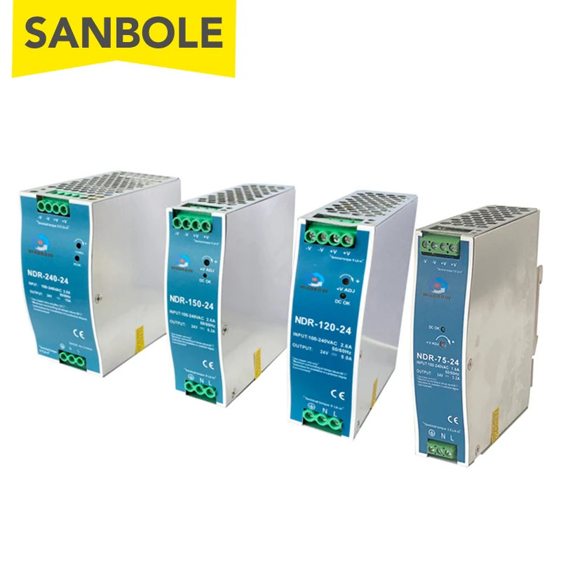 

NDR-120W 75/150/240W 5V~24V Switch Mode Power Supply AC DC For Electrical Equipment Ultra Thin DIN Rail Factory