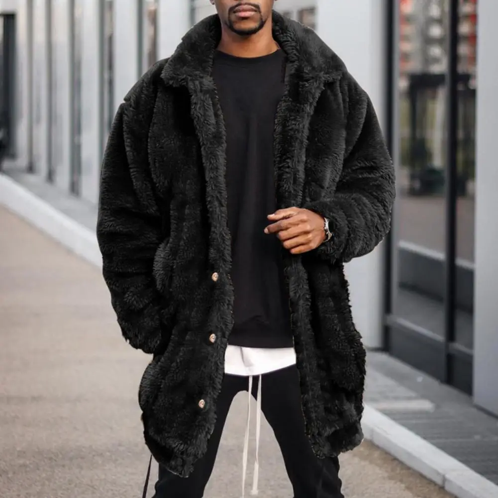 

Winter Jacket Men Long Sleeve Solid Color Plush Thicken Single-breasted Warm Men Coat for Winter Male Clothing Streetwear