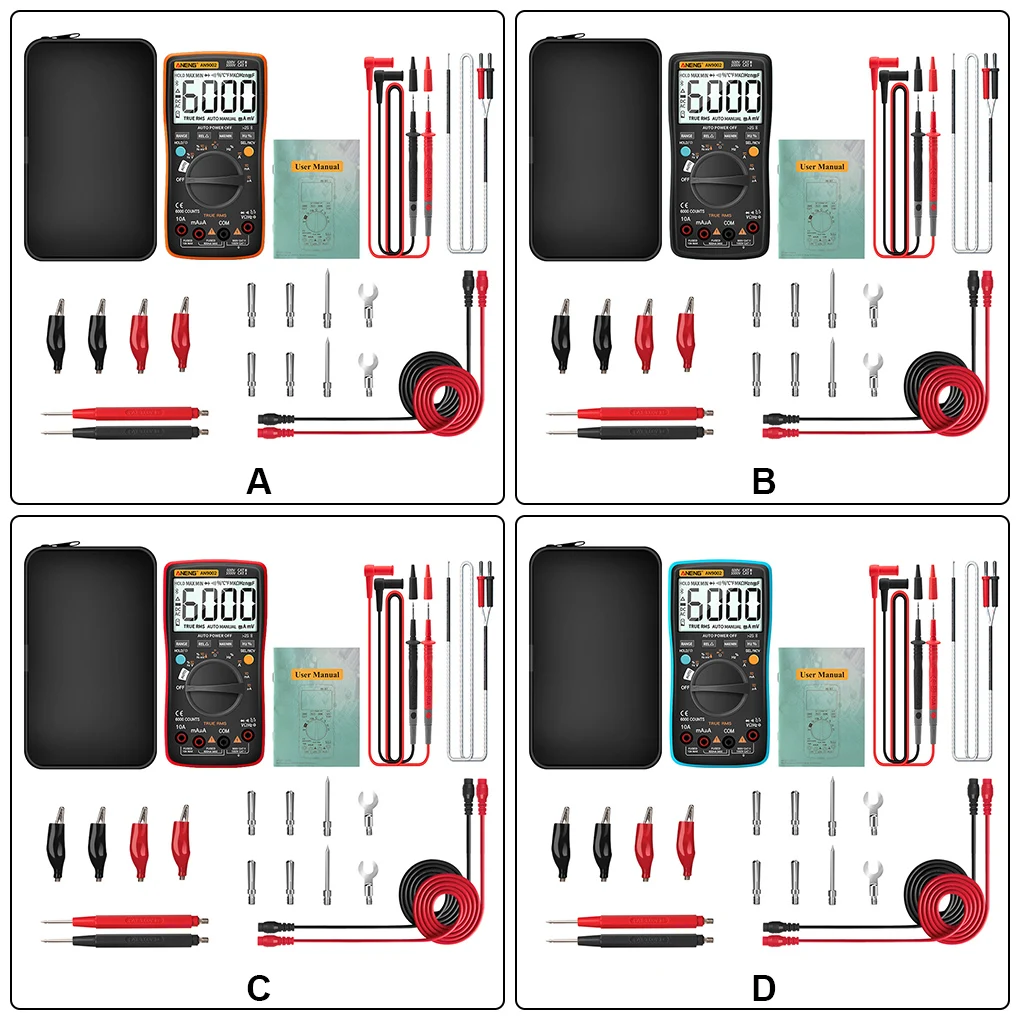 

ANENG-AN9002 6000 Counts Multimeter LCD Auto-ranging Tester Resistance Temperature Capacitance Detector Electrical Meter Orange