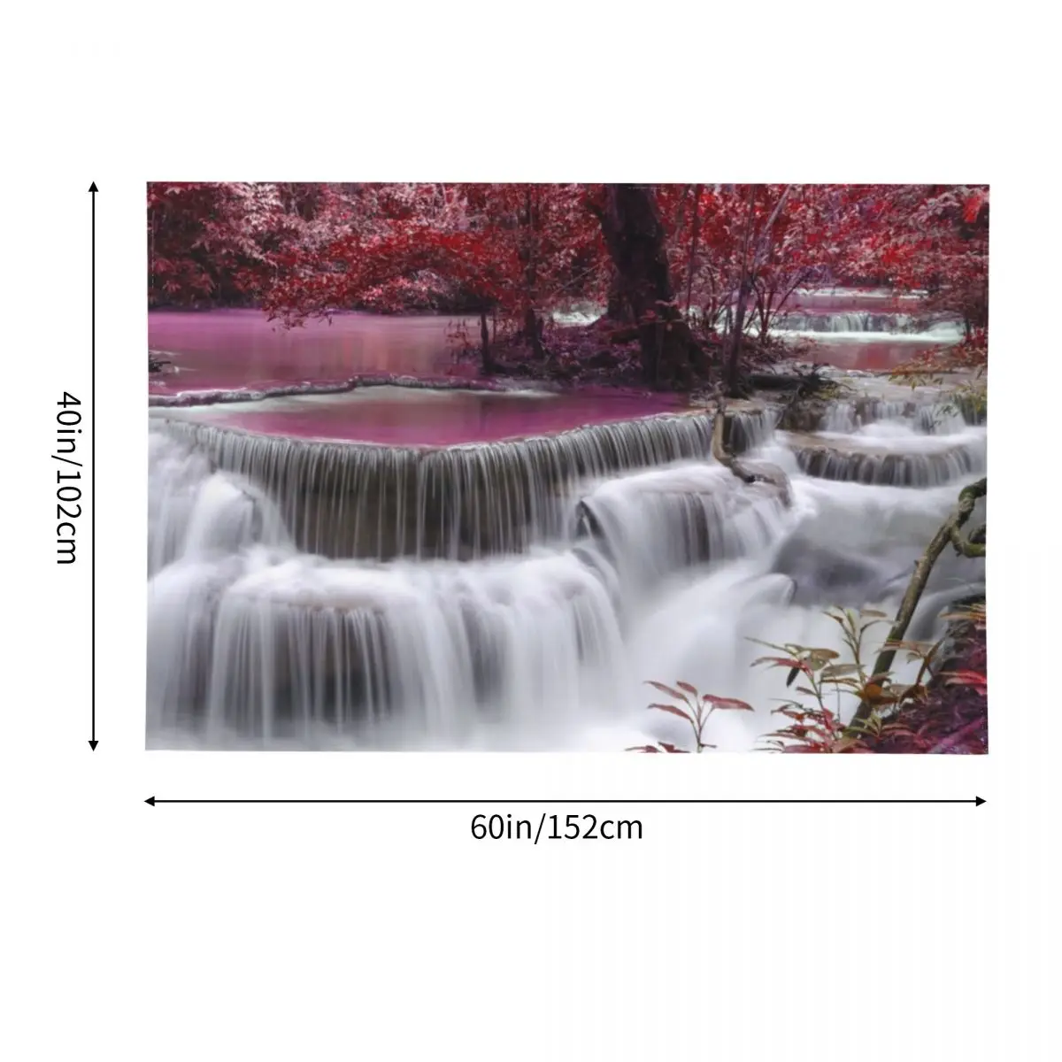 Водопад водой повышает красоту природы и розовые листья деревьев Гобелен