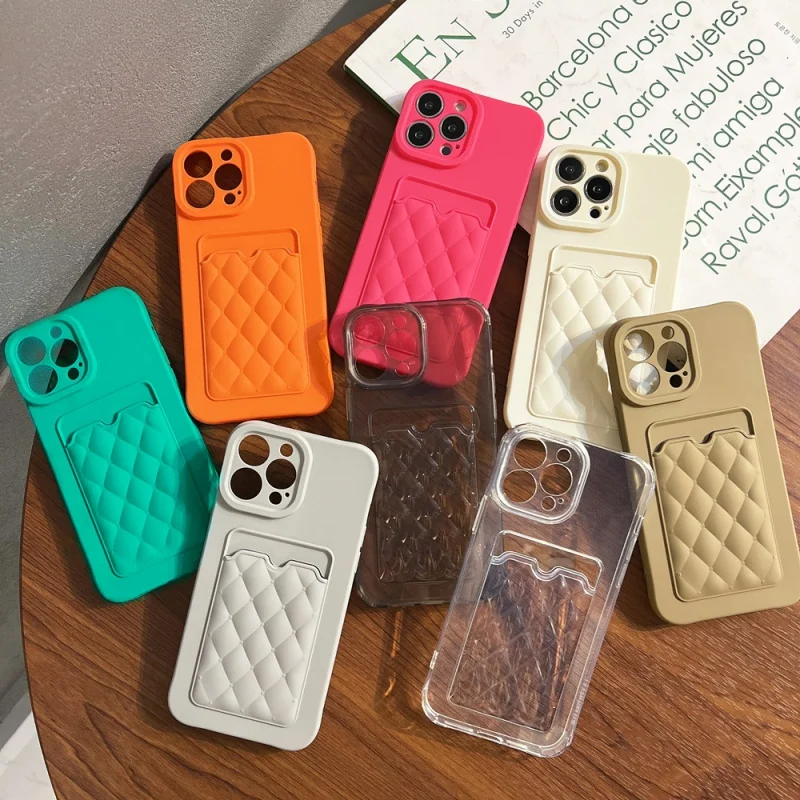 

Модный чехол-бумажник с рисунком в виде ромбовидной решетки для iPhone 14 11 12 13 Pro Max XS X XR 7 8 Plus, мягкий силиконовый чехол с отделением для карт