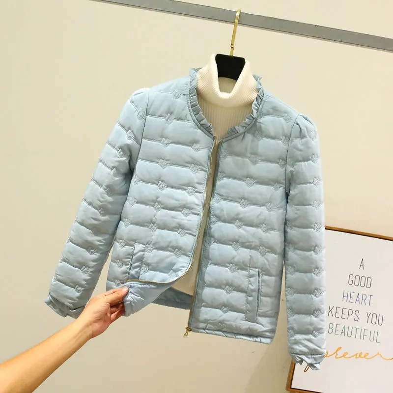 Winter Thick Down Cotton Embroider Parkas For Women Warm Slim Chic Short Jackets Korean Elegant Casual Windproof Outwear