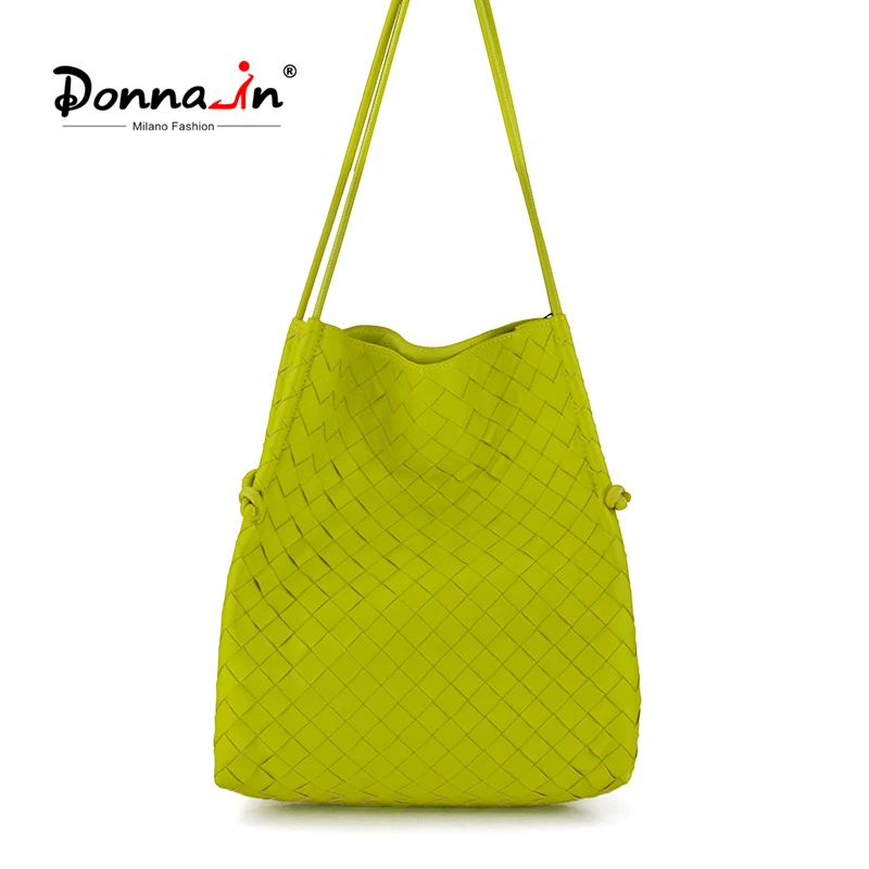 

Donna-in 2022 New Kiwi Intreccio Leather Casual Tote Bags Fashion Trendy Candy Colors Natural Weave Lambskin Vacation Women Bag