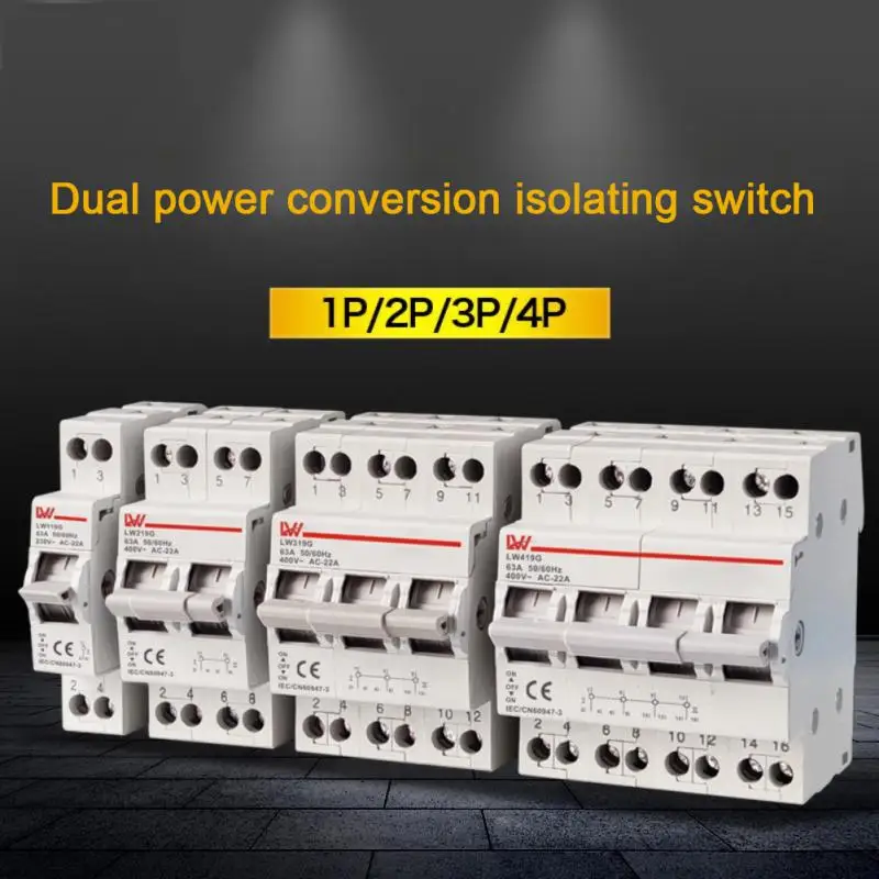 

1/2/3/4p Transfer Isolating Switch 63a Disconnector Switch Dual Power Conversion Sf219g Circuit Breaker Rail Mounted Protector