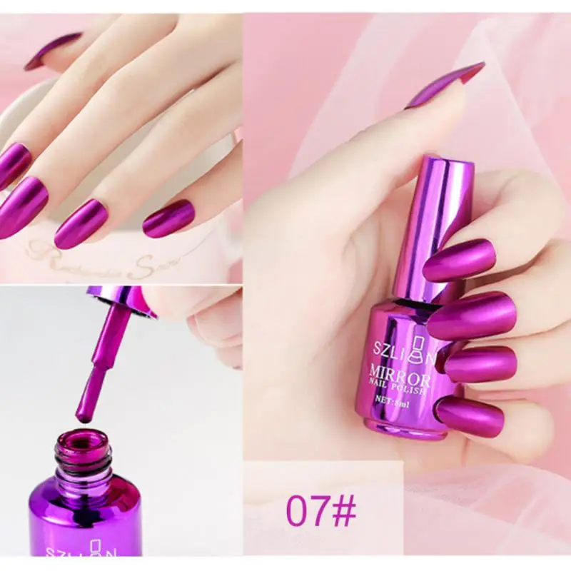 1~5PCS 8ml Mirror Nail Polish Metallic Lacquer Silver Nail Effect Metal Gold Nail Gel Polish Base Top Coat Nails Art Manicure 13