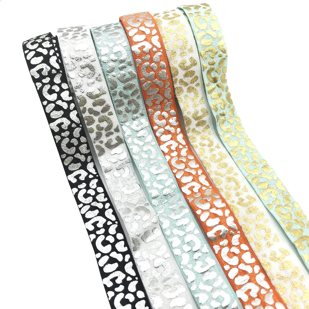 

50/100Y Серебряная Золотая Фольга леопардовый принт эластичная Складная 15 мм FOE эластичная лента для «сделай сам» Свадебные аксессуары для волос оптовая продажа