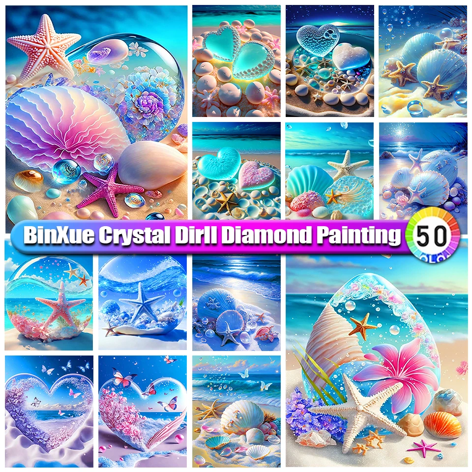 

BinXue 5D DIY Scenery Starfish Shell Full 100% Round Crystal Diamond Painting Heart Flower Cross Stitch Handmade Mosaic Art