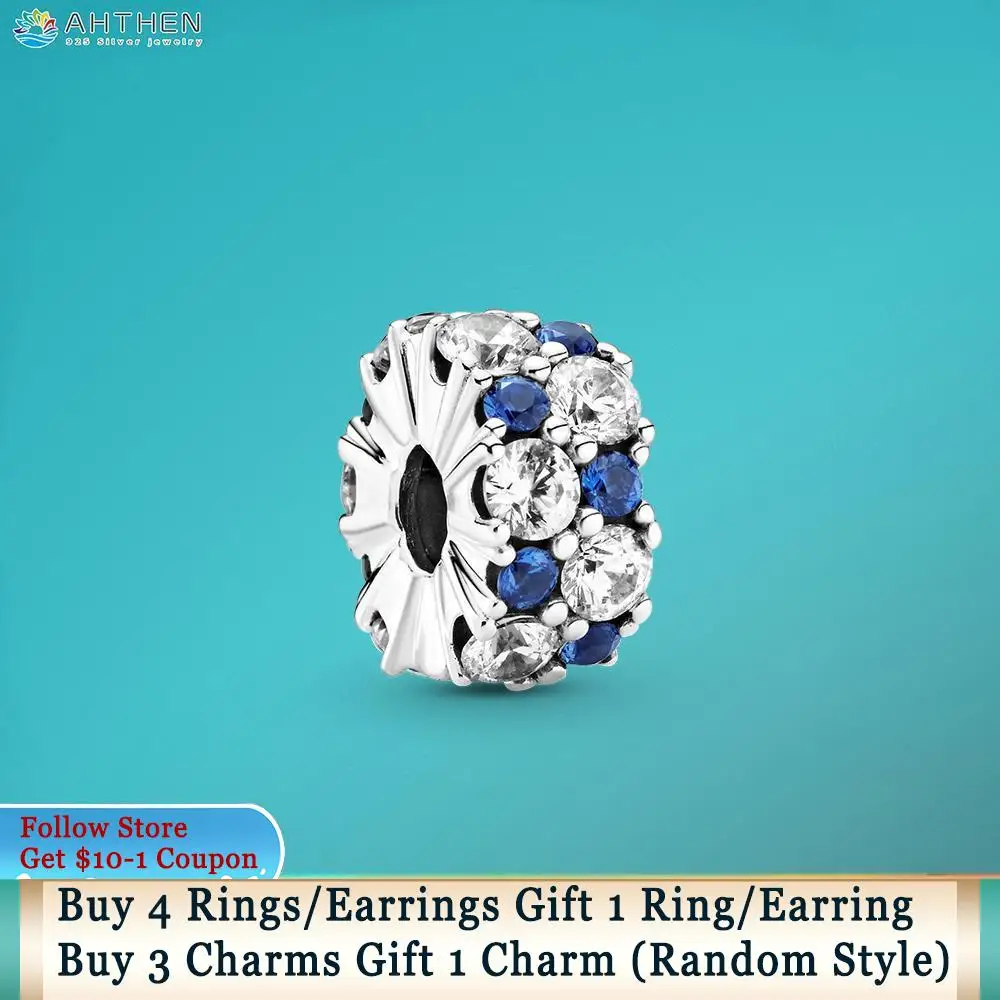 

Ahthen 925 Sterling Silver Clear & Blue Sparkling Clip Charms fit Original Pandora Bracelets for Women Jewelry Making Gift