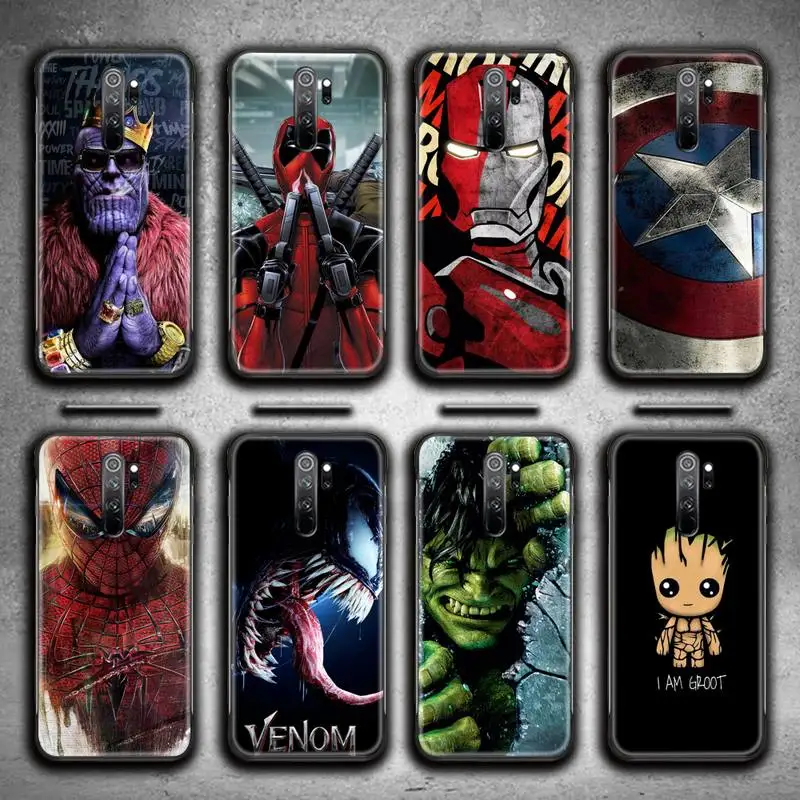 

Marvel hero Iron Man Deadpool Venom Spiderman Phone Case for Redmi 9A 9 8A Note 11 10 9 8 8T Pro Max K20 K30 K40 Pro