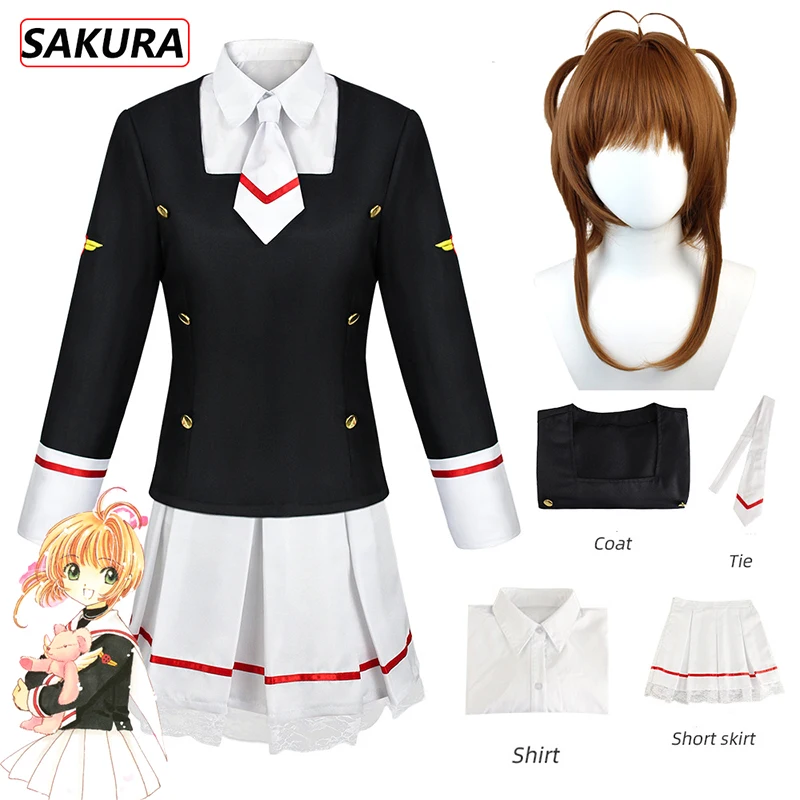 

Anime Card Captors Sakura Cosplay Costume Aldult Woman Cute Loli Sailor JK Uniform Skirts Shirt Tie Wig Suit Halloween Carnival