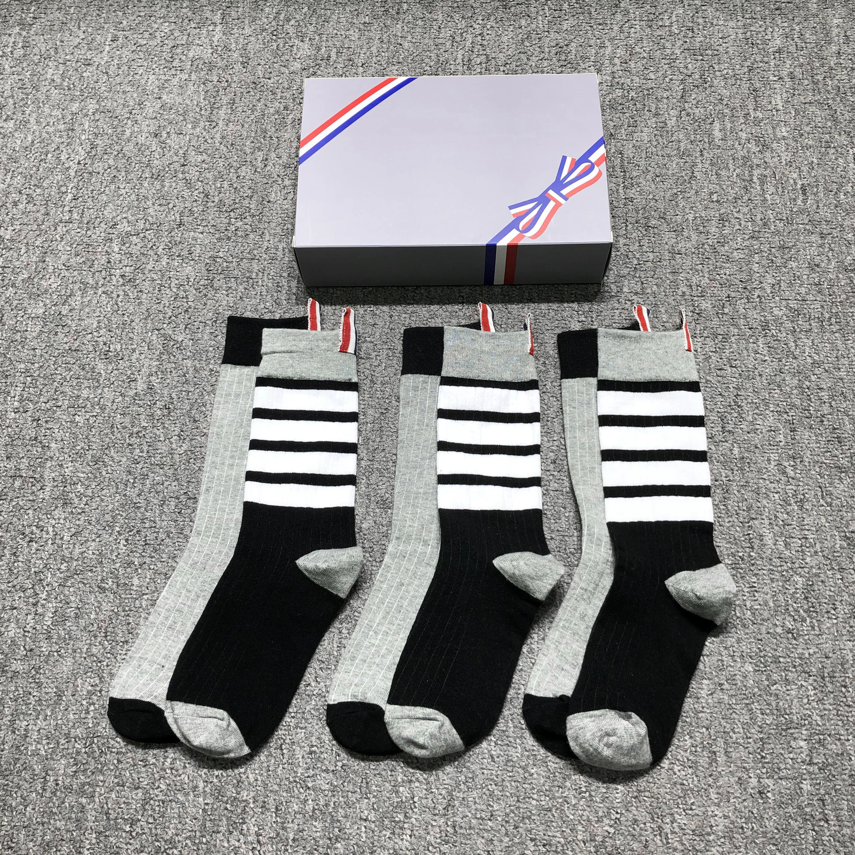 

TB Socks Luxury Brand Korean Fashion Style White Striped Stocking Soft Breathable Summer Winter Business Male Socks