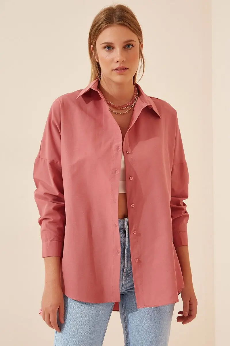 Women's dark rose Oversize long Basic shirt DD00842