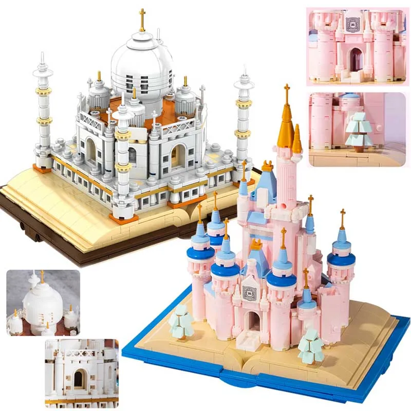 

Creative 768Pcs Pink Castle Taj Mahal Book Story Model Building Blocks City Architecture Famous House Bricks Toys Kid Adult Gift