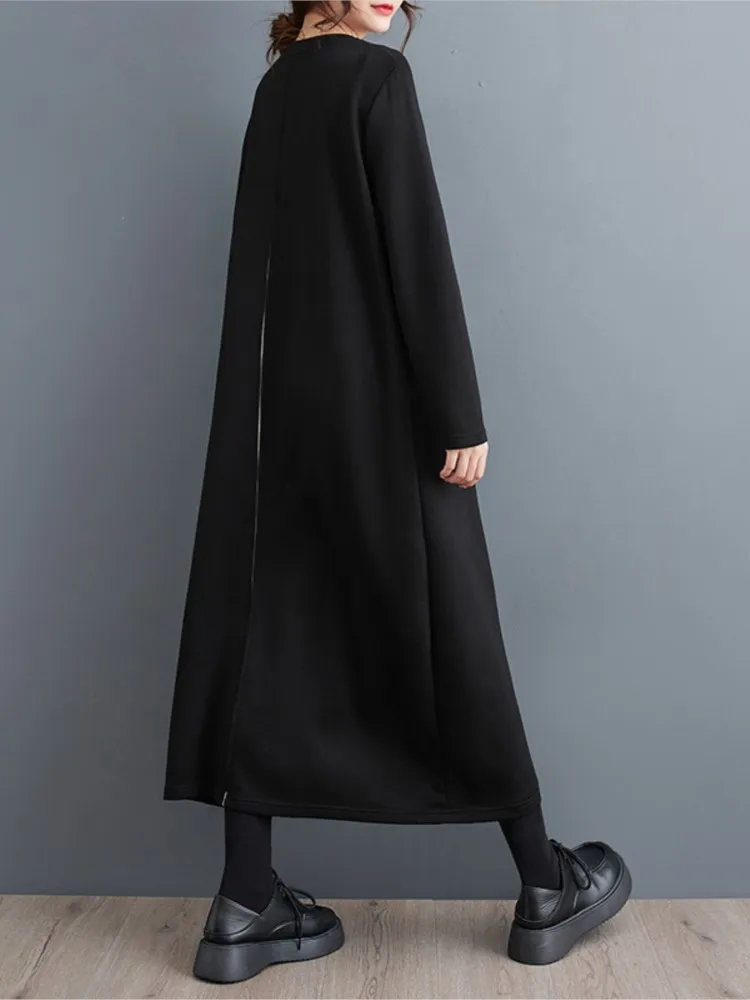 Свободное длинное платье большого размера на осень женское модное