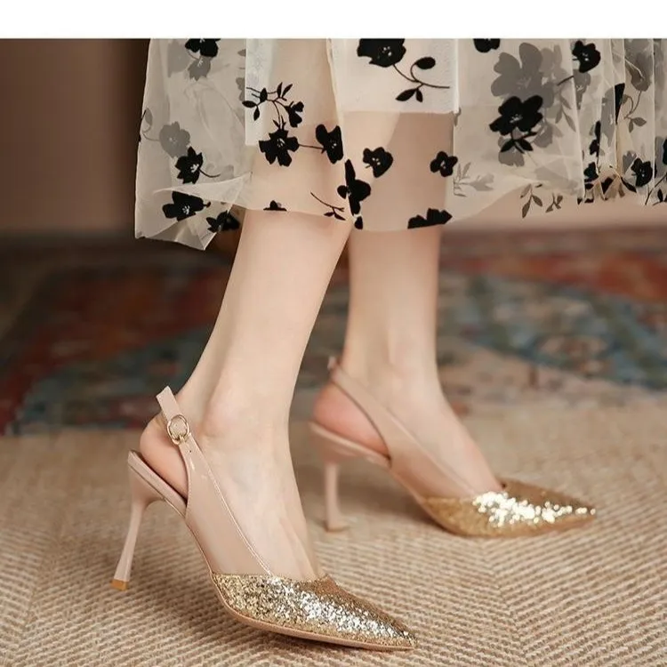 

2023 New Summer/Spring Women Shoes Pointed Toe Thin Heel Sandals High Heels Concise Genuine Leather Shoes Dress Shoes for Women