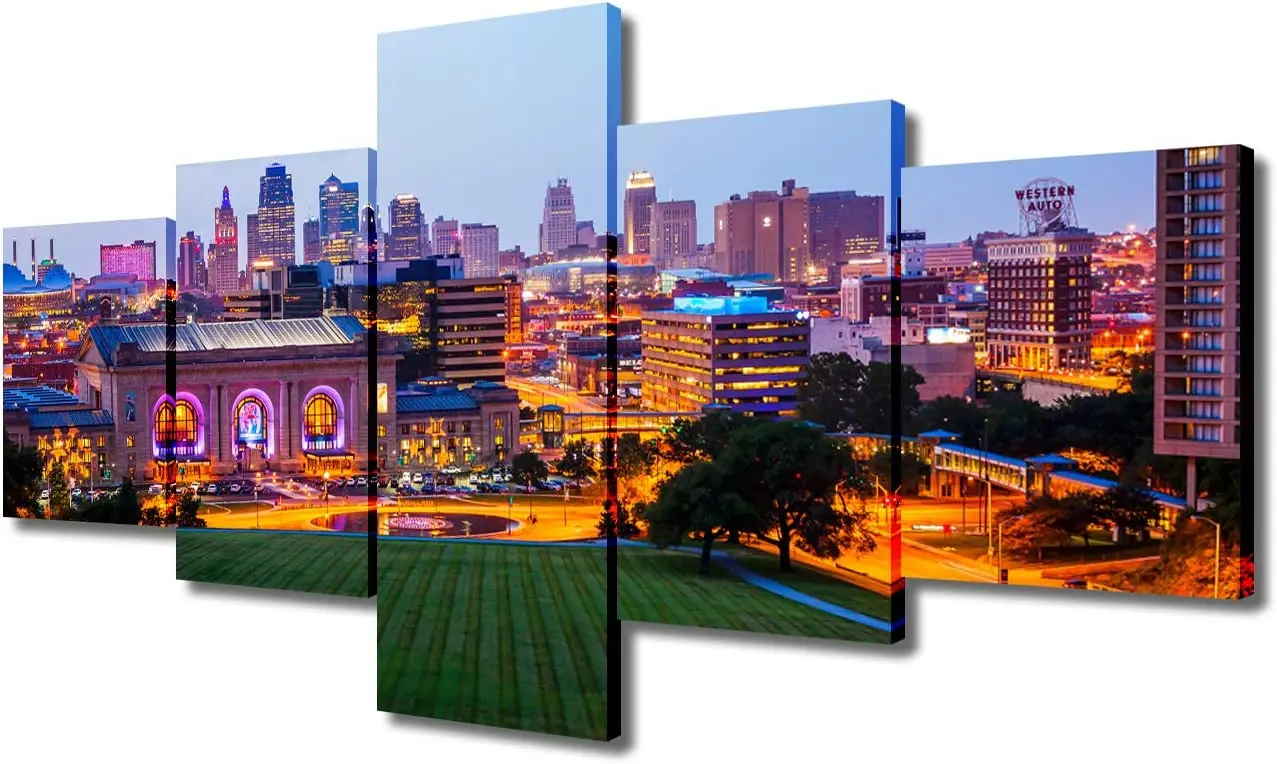 

5 шт. современный Канзас, городской пейзаж, универсальные панорамные красочные города, несколько размеров, сосновые картины, настенные художественные плакаты
