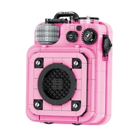 classic musical equipment pink retro sound mini block model assemble building brick educational toys for children gifts