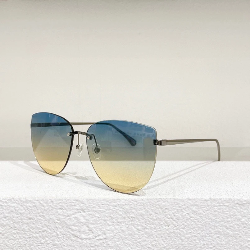 

Gold Silver Gray Metal Cat Eye Gradient Gray Brown Lens Frameless High Quality Women's Sunglasses 4273 Fashion Men's Glasses