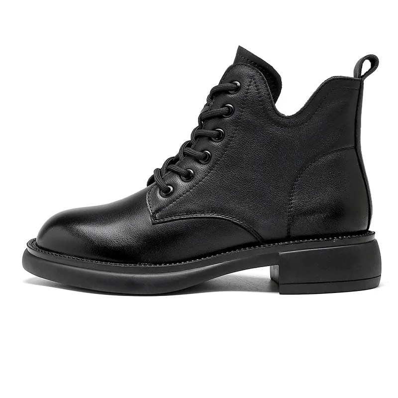 

Женские зимние ботинки, новинка 2022, модная женская обувь из натуральной кожи на шнуровке, Модные ботильоны на платформе в стиле ретро, удобн...