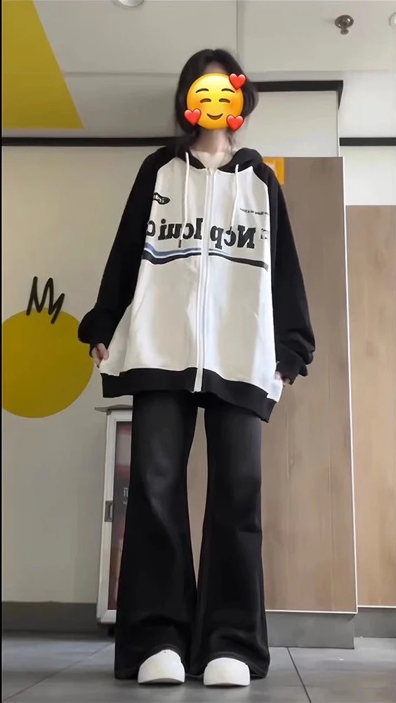 

Женский кардиган с капюшоном, повседневный Универсальный кардиган оверсайз в американском стиле с винтажным принтом, Осень-зима