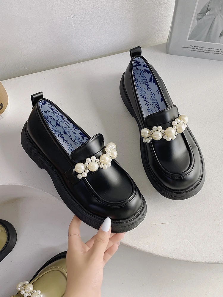 

Shoes Woman 2022 Pearl Decorateion Soft Clogs Platform Modis Female Footwear All-Match Shallow Mouth New Beading Creepers Comfor