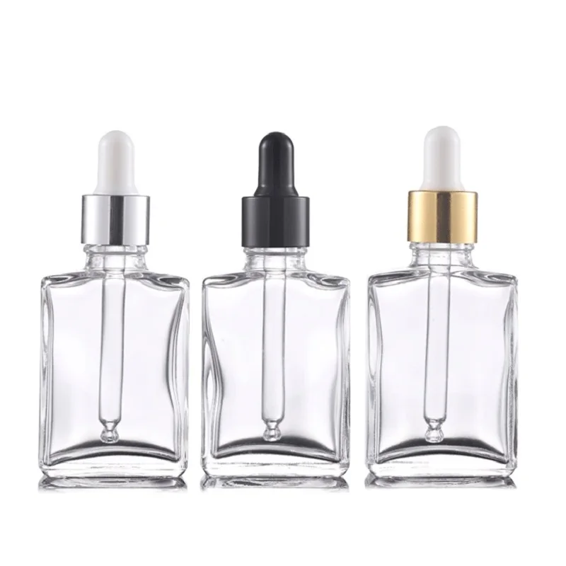

Square Glass Dropper Bottle 15ML 30ML 50ML 100ML Empty Transparent Clear Flat Cosmetics Packaging Essential Oil Bottle 10pcs