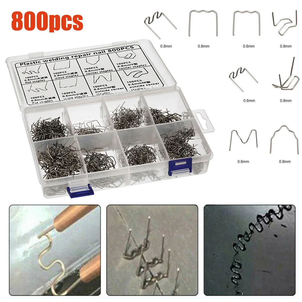 

800pcs Stainless Steel Flat/wave/M-TYPE/Outside/Right Angle Staples For Welders Repair Bumper Cracks Welding Nails