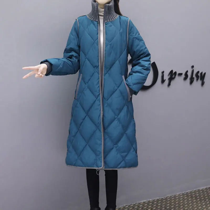 

2021 Winter Down Cotton Parkas Stand-up Collar Jacket Women Korean Coat Loose Warm Long Jackets Elegant Windproof Zipper Outwear