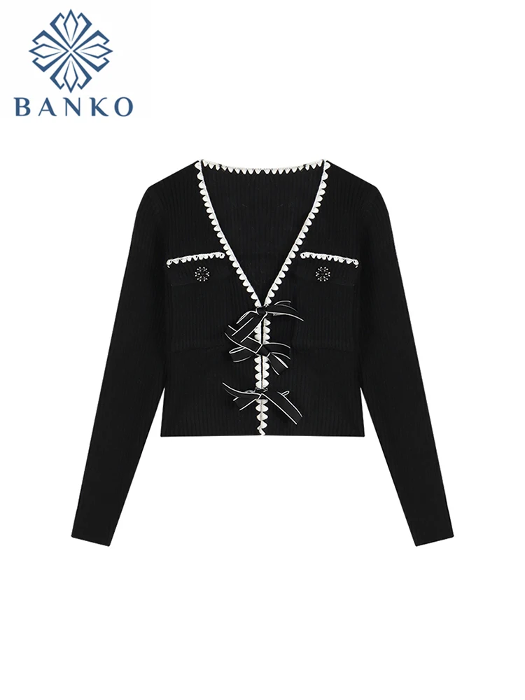 

Женская трикотажная футболка с бантом, V-образным вырезом и длинным рукавом