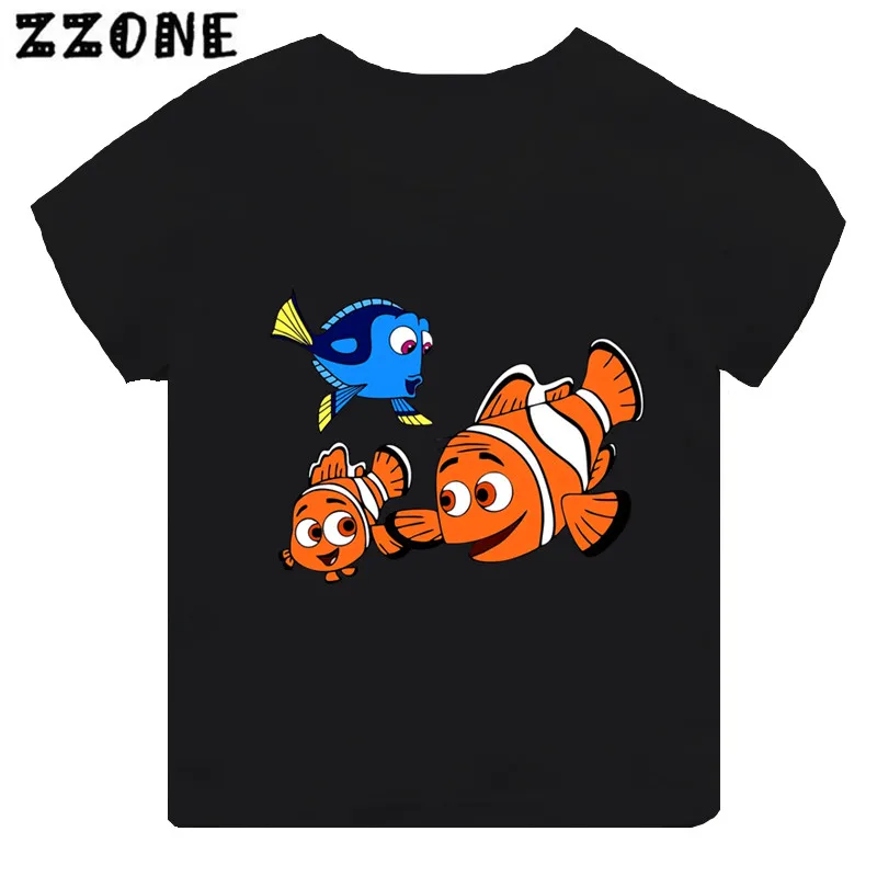 

Забавные детские футболки Disney, одежда для девочек с принтом в виде поисков Немо Дори, Милая Черная мультяшная футболка для маленьких мальчи...