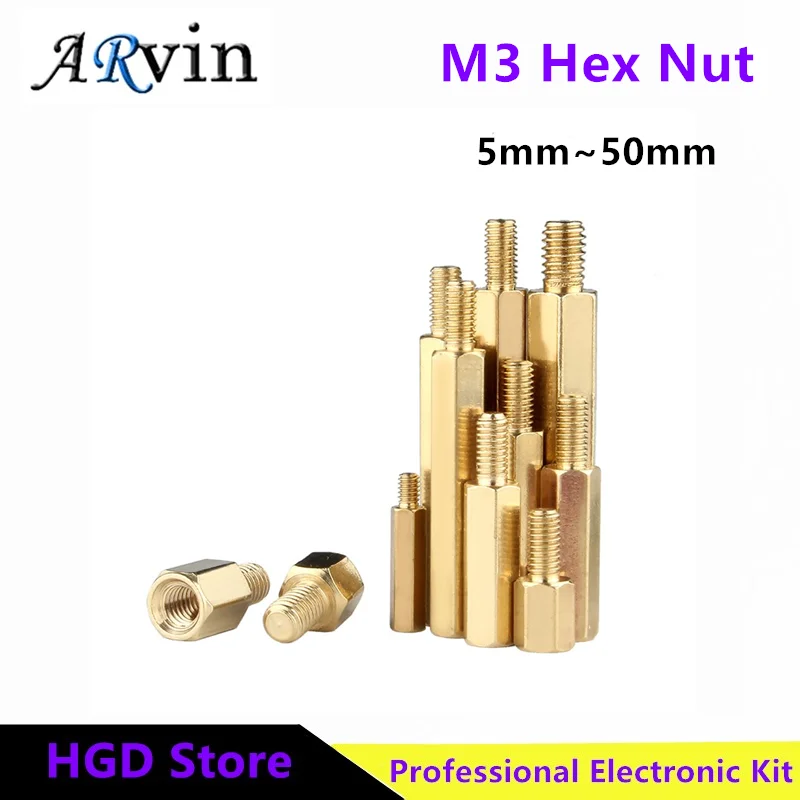 

50Pcs M3*5/6/8/10/12/14/16/18/20/25+6mm Hex Nut Spacing Screw Brass Threaded Pillar PCB Computer PC Motherboard Standoff Spacer