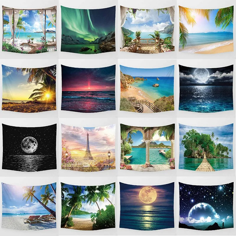 

Beautiful Night Moon Sea Beach Landscape Wall Art Tapestry Background Wall Decoration Wall Tapestry